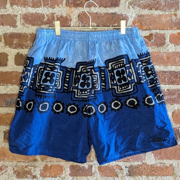 Quicksilver Large Blue Pattern Drawstring‎ Swim Trunks - Picture 1 of 6